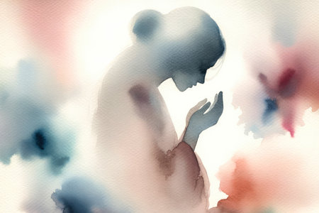 Watercolor illustration of a woman prayingの素材