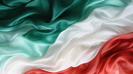 Abstract digital background or texture design of italian flag colors, Italy national country symbol illustration wavy silk fabric backgroundの素材