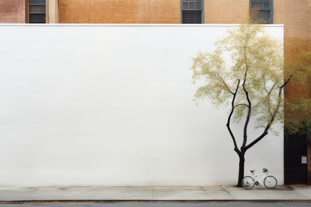 Blank wall copy space ready with bicycle and tree in the city.の素材