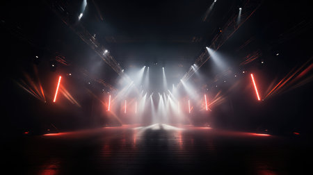 Empty stage with smoke and spotlights.の素材