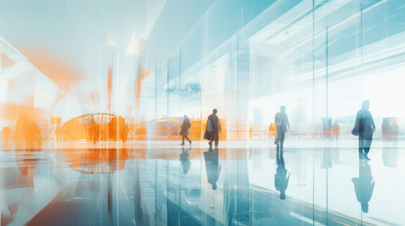 Silhouettes of people walking in the airport terminal or the officeの素材