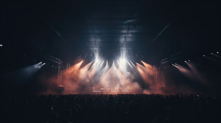 Empty stage with smoke and spotlights.の素材
