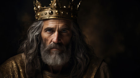 King with golden crown. Biblical king.の素材