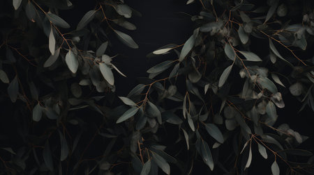 Eucalyptus branches on black background.の素材