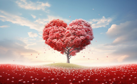Valentine's day background with heart shaped tree. 3D renderingの素材