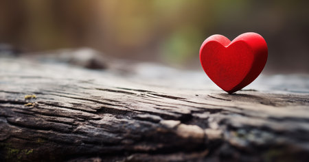 Red heart on old wood with bokeh background, valentine conceptの素材