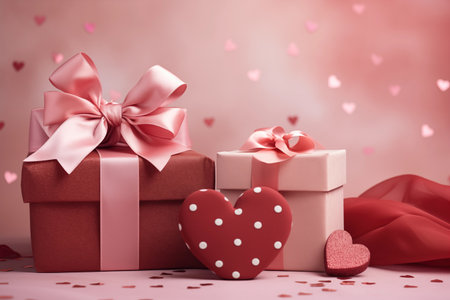 Valentine's day background with gift boxes, hearts and ribbonsの素材
