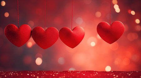 Valentines day background with red hearts on bokeh backgroundの素材