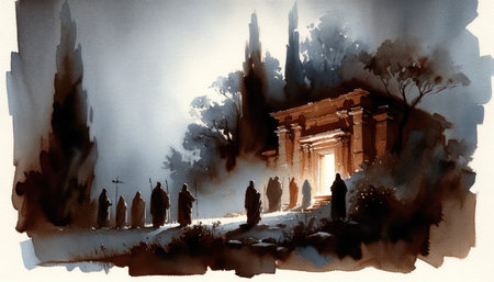 The Watch at the Tomb of Jesus Christ. Passion Saturday. Life of Christ. Watercolor Biblical Illustrationの素材
