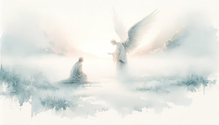 An Angel appears to Joseph. Life of Christ. Watercolor Biblical Illustrationの素材
