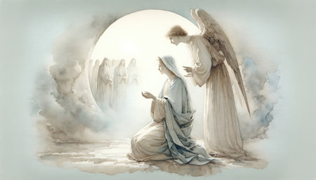 The Annunciation to Mary. Life of Christ. Watercolor Biblical Illustrationの素材