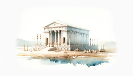 The Temple of Diana in Luxor, Egypt. Watercolor paintingの素材