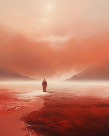 Parting of the Red Sea. Moses divides the waters, allowing his followers safe passage. Digital painting.の素材