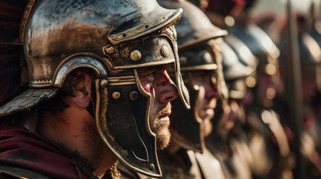 Photorealistic portrait of roman soldiers in armor. Biblical character. Historical character.の素材