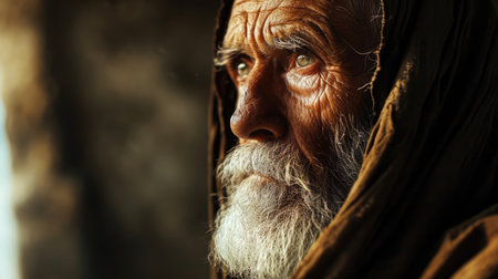 Close-up portrait of an old Jewish man with long gray beard and mustache. Biblical character.の素材