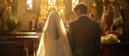 Bride and groom in the church. Back view.の素材