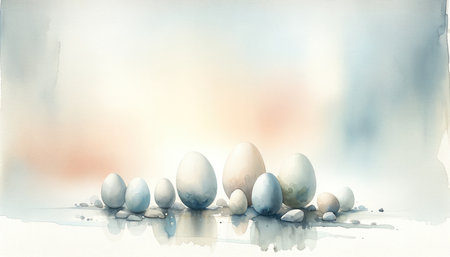 Easter background with eggs. Watercolor painting. Happy Easter.の素材