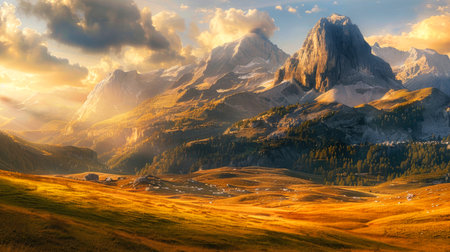 Mountain landscape in the Dolomites at sunrise. Italy.の素材