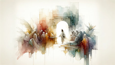 Jesus is taken to the Sanhedrin. Life of Jesus. Digital watercolor painting.の素材