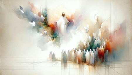 Confession of Peter: Proclamation as Christ. Digital watercolor painting.の素材