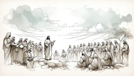 Confession of Peter: Proclamation as Christ. Digital illustration.の素材