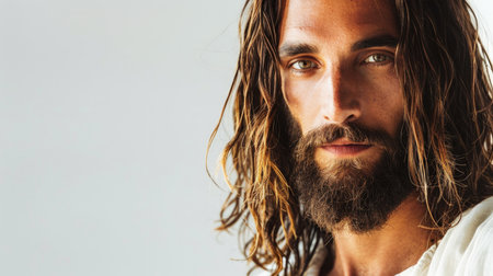 Portrait of Jesus Christ on white background.の素材