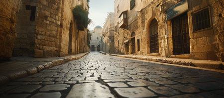 Old city street in Jerusalem, Israel. Panoramic photo.の素材