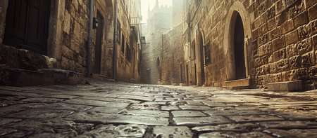 Narrow street in Old Town of Jerusalem, Israel. Panoramaの素材