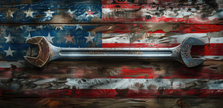 Wrench on the American flag background. 3D Rendering.の素材