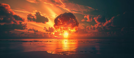 Nuclear detonation illuminates the horizon with a destructive force.の素材
