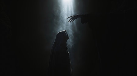 Woman in veil. A humble soul receiving a heavenly blessing.の素材