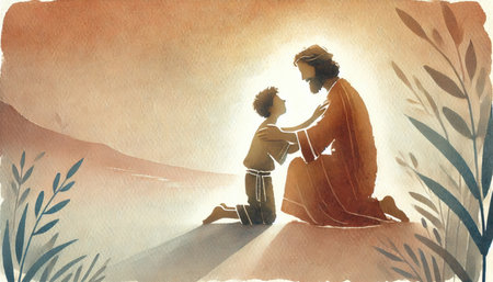 Silhouette of a loving couple on the background of the mountainsの素材