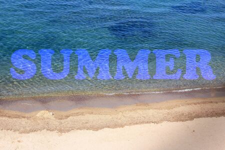 a beach scene from Southern France with the word 'summer' の写真素材