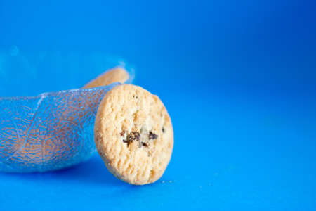 a shot of some cookies on a blue background