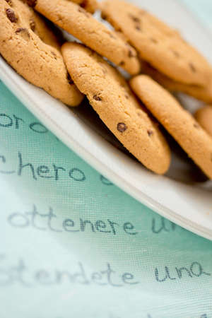 a still-life of a set of cookies with chocolate chipsの写真素材