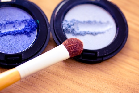 make-up shot of some blue eyeshadows and brushの写真素材