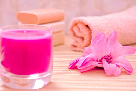 soap, towel, flower for a daily spa/bath imageの写真素材