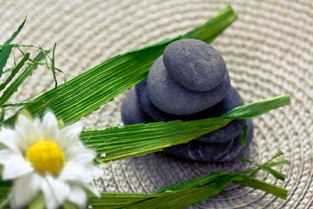 natural beauty care and wellbeing, spa stones and flowersの写真素材