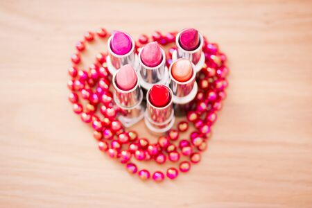 lipsticks colors with red necklaceの写真素材