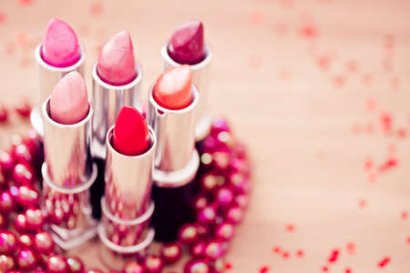 lipsticks colors with red necklaceの写真素材