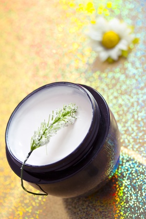 concept of organic cosmetics, beauty product with flowerの写真素材