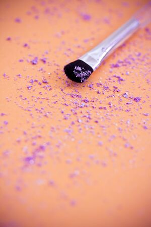 purple eyeshadow powder and makeup brushの写真素材