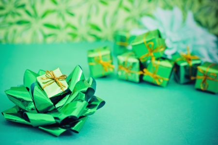green xmas gifts, concept of environmental friendly shoppingの写真素材