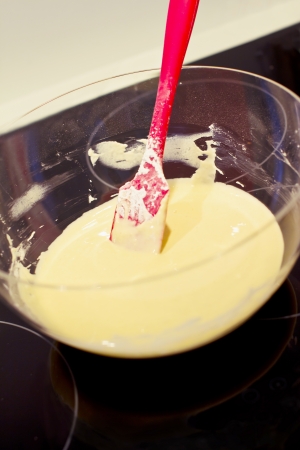 tools and ingredients used to bake a cakeの写真素材