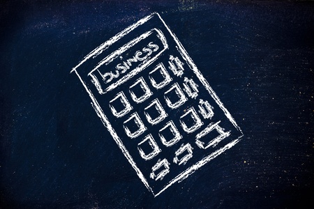 blackboard with metaphor of business success calculator の写真素材