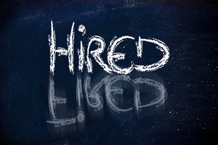 chalk writings on blackboard, finding a job againの写真素材