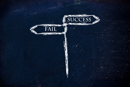 metaphor humour design on blackboard, success vs failの写真素材