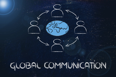 people interacting across the world, metaphor of global business communications, networks and collaborationの写真素材