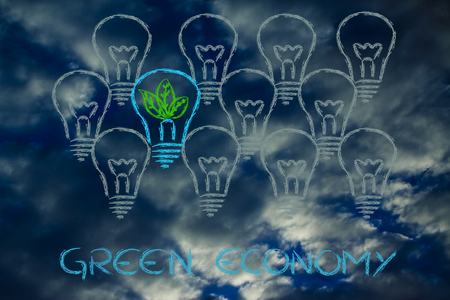 new ideas for green economy, leaves inside lightbulb as metaphorの写真素材