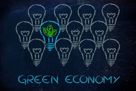 new ideas for green economy, leaves inside lightbulb as metaphorの写真素材